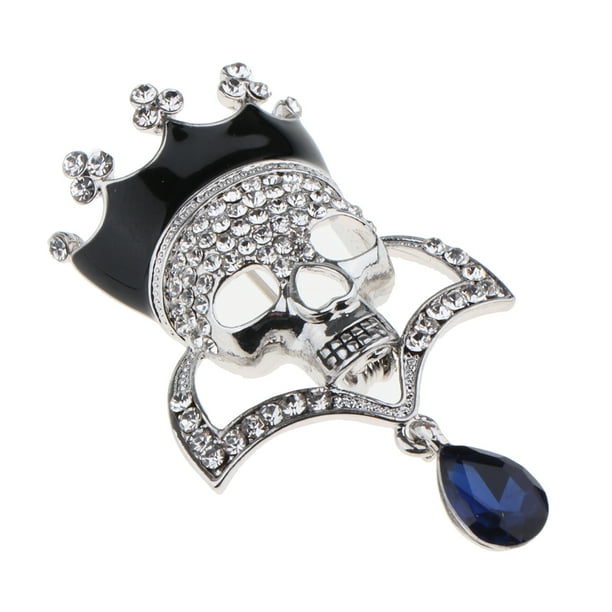 Punk Hueco de Diamantes de Imitación con Incrustaciones de Cristal Corona Calavera Pin Ramillete Broche de Cuello Pin para Mujeres Hombres Traje Vesti - Plata 1 Silver1 Sunnimix Broche de corona de cráneo
