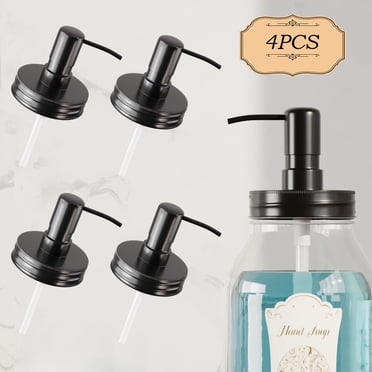 Regular Mouth Mason Jar Soap Dispenser Pumps & Lids – Rust-Proof Plastic, 4-Pack, Farmhouse Bathroom/Kitchen Decor