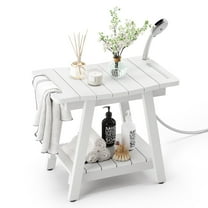 Dycanpo Shower Chair for Bathtub,Waterproof Non-Slip Shower Bench with Armrests/Storage Shelf,White