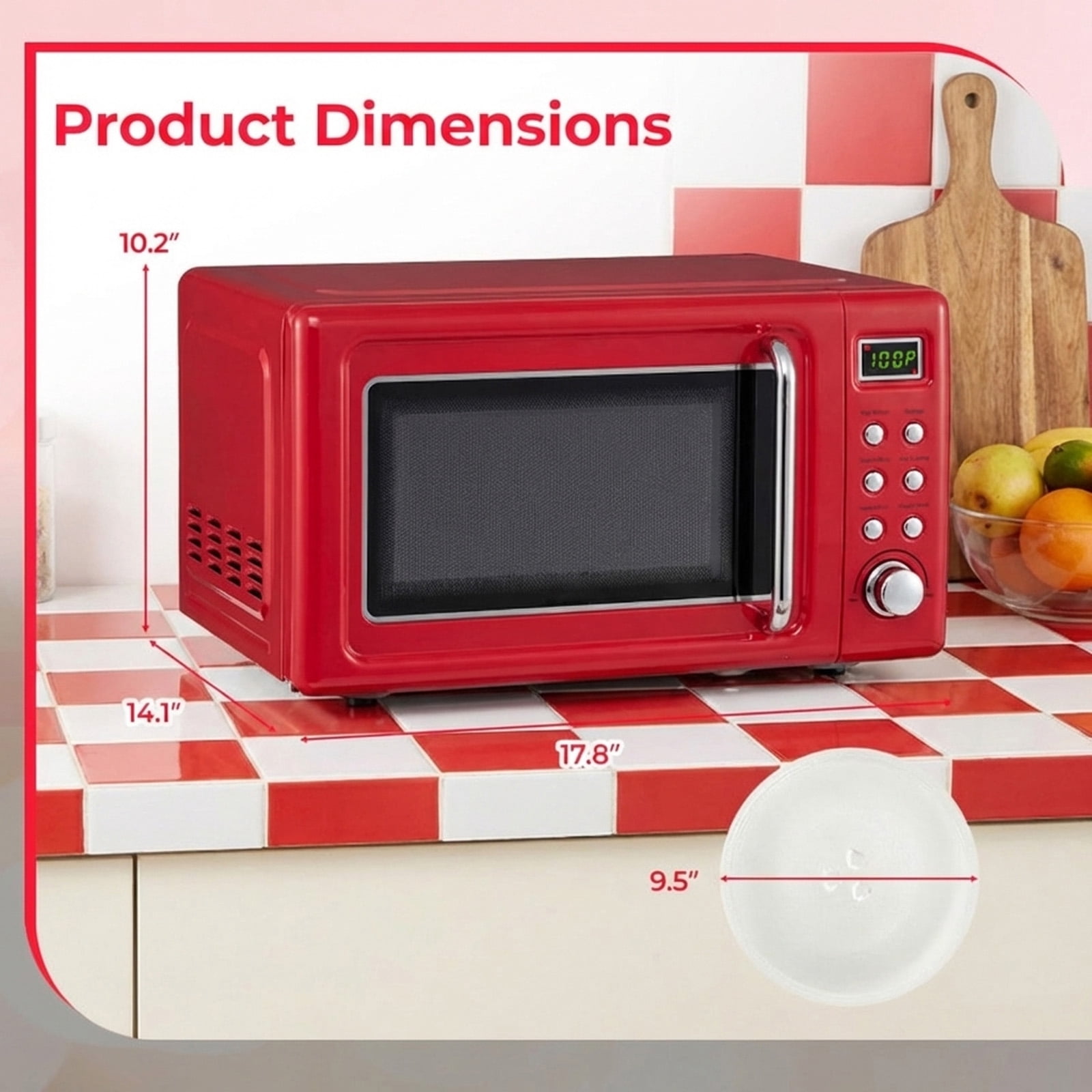 RUIE Retro Microwave Oven,700W 0.7 Cu.ft Countertop Microwave with 5 Power Levels and 8 Auto Cook Menus,LED Display,Child Lock,Compact Microwave for Apartment Dorm Office