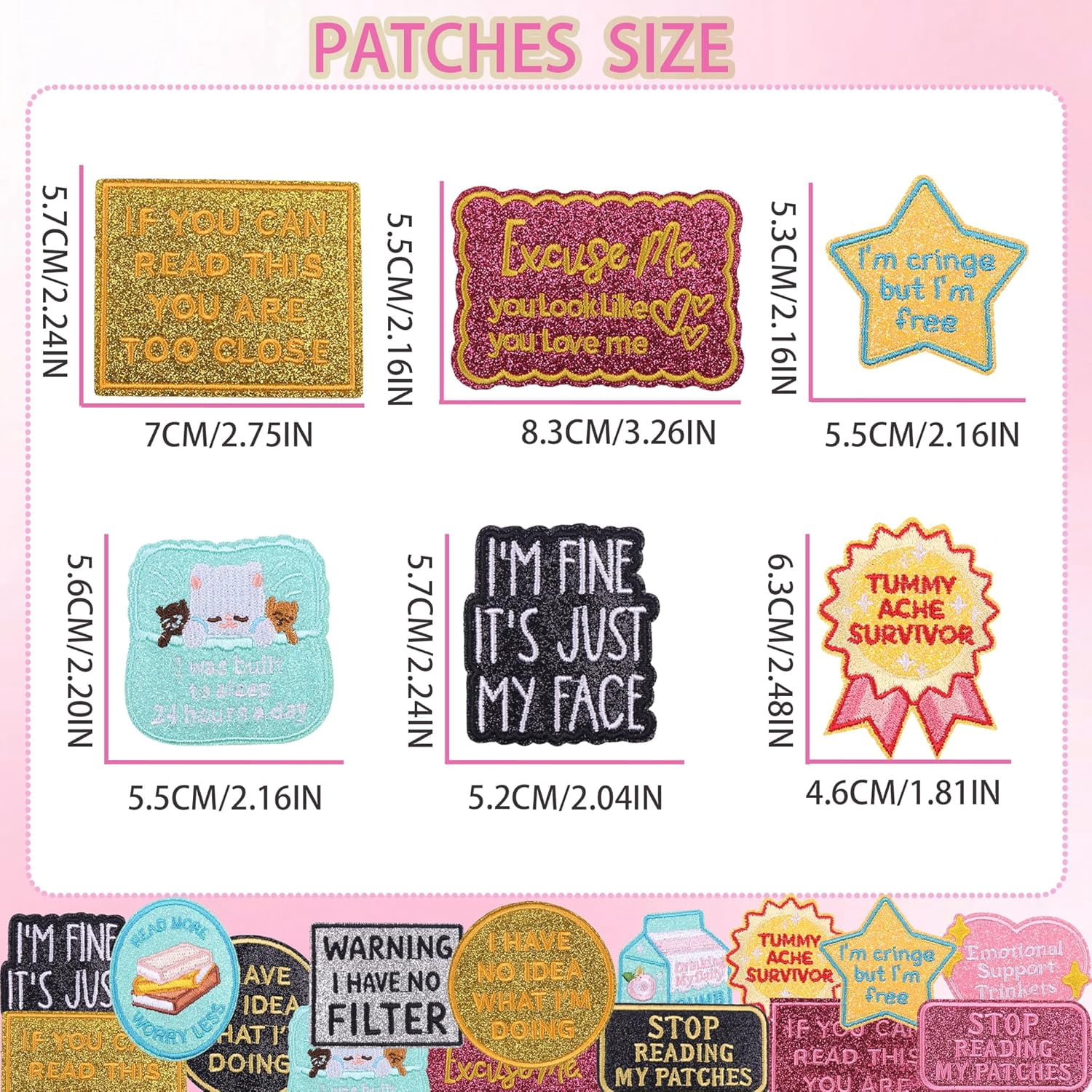 15PCS Glitter Phrase Iron on Patches, Funny Slogan Embroidered Colorful Shiny Heart Star Sew on Patch for Jackets Backpacks Clothing DIY Accessories