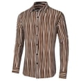 thumbnail image 2 of Camisas de vestir de rayas verticales abotonadas de manga larga de negocios informales para hombres Cafe Blanco L Unique Bargains Camisa, 2 of 6