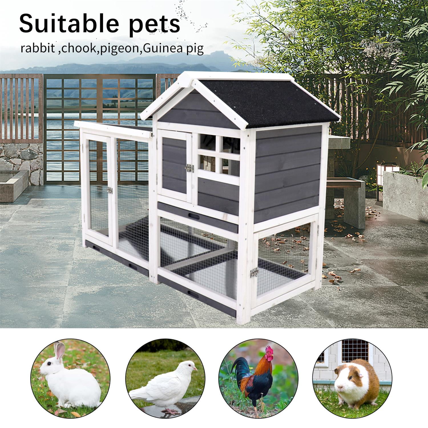 Pefilos 45" Wooden Rabbit Hutch for Outdoor, Chicken Coop for Indoor Bunny Cage Habitat with No Leak Tray, Guinea Pig Hutch, Gray Pefilos 45" Wooden Rabbit Hutch for Outdoor, Chicken Coop for Indoor Bunny Cage Habitat with No Leak Tray, Guinea Pig Hutch, Gray