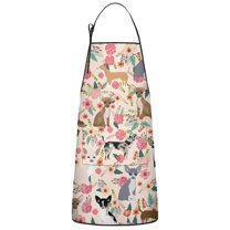 Chihuahua and Flower Florals Apron-Garden Aprons for Women with Pockets-Cotton Linen Waterproof Kitchen Cooking Gardening Aprons Adjustable for Kitchen,Cooking,BBQ and Salon 33x27 Inch