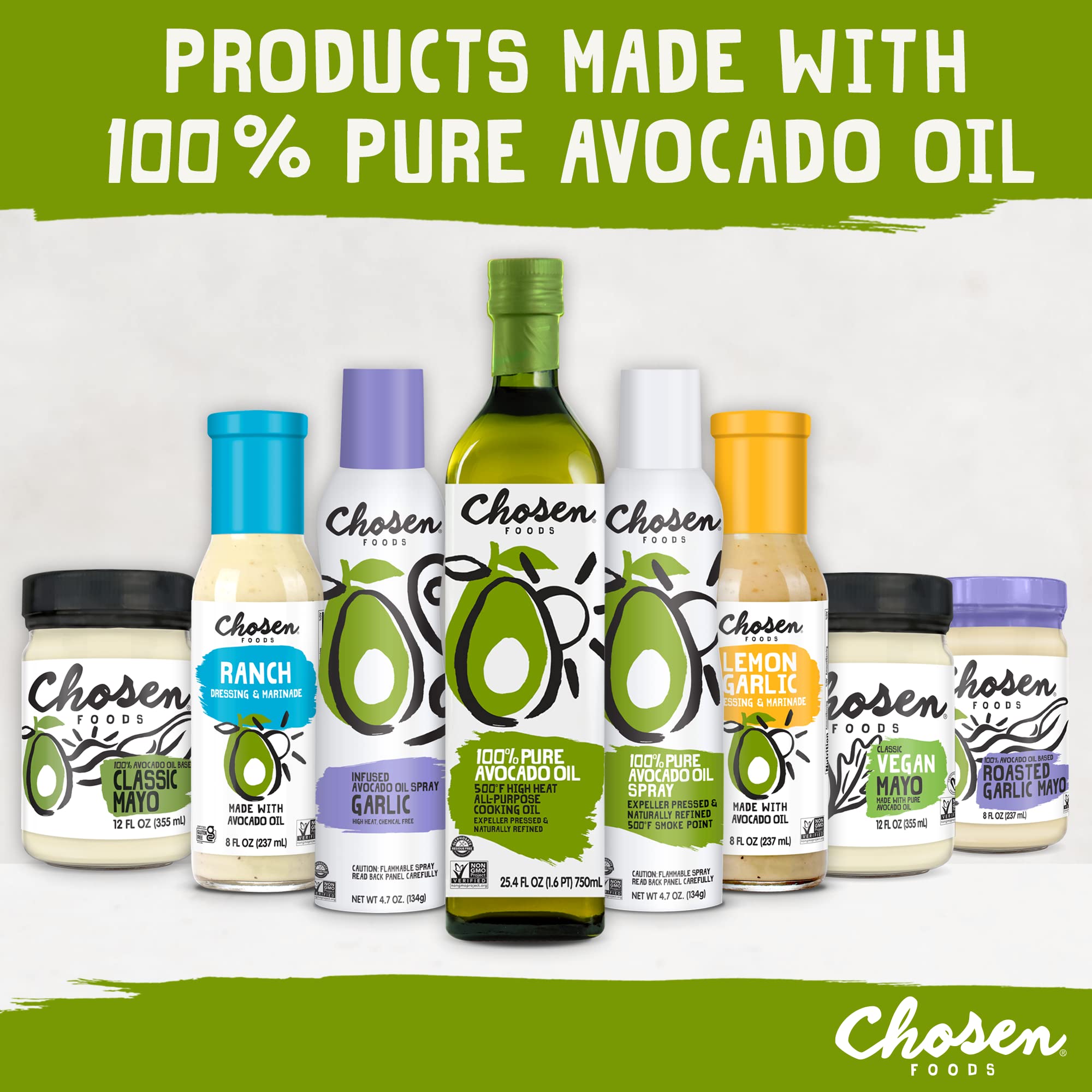 Chosen Foods 100% Pure Avocado Oil Spray, Keto and Paleo Diet Friendly, Kosher Cooking Spray for Baking, High-Heat Cooking and Frying (6 oz, 6 Pack)