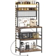 thumbnail image 1 of Rustic Brown 5-Tier Baker's Rack with Power Outlet & LED Light - Kitchen Coffee Bar Station | 31.5"W x 66.9"H | Adjustable Shelving & 10 Hooks, 1 of 7