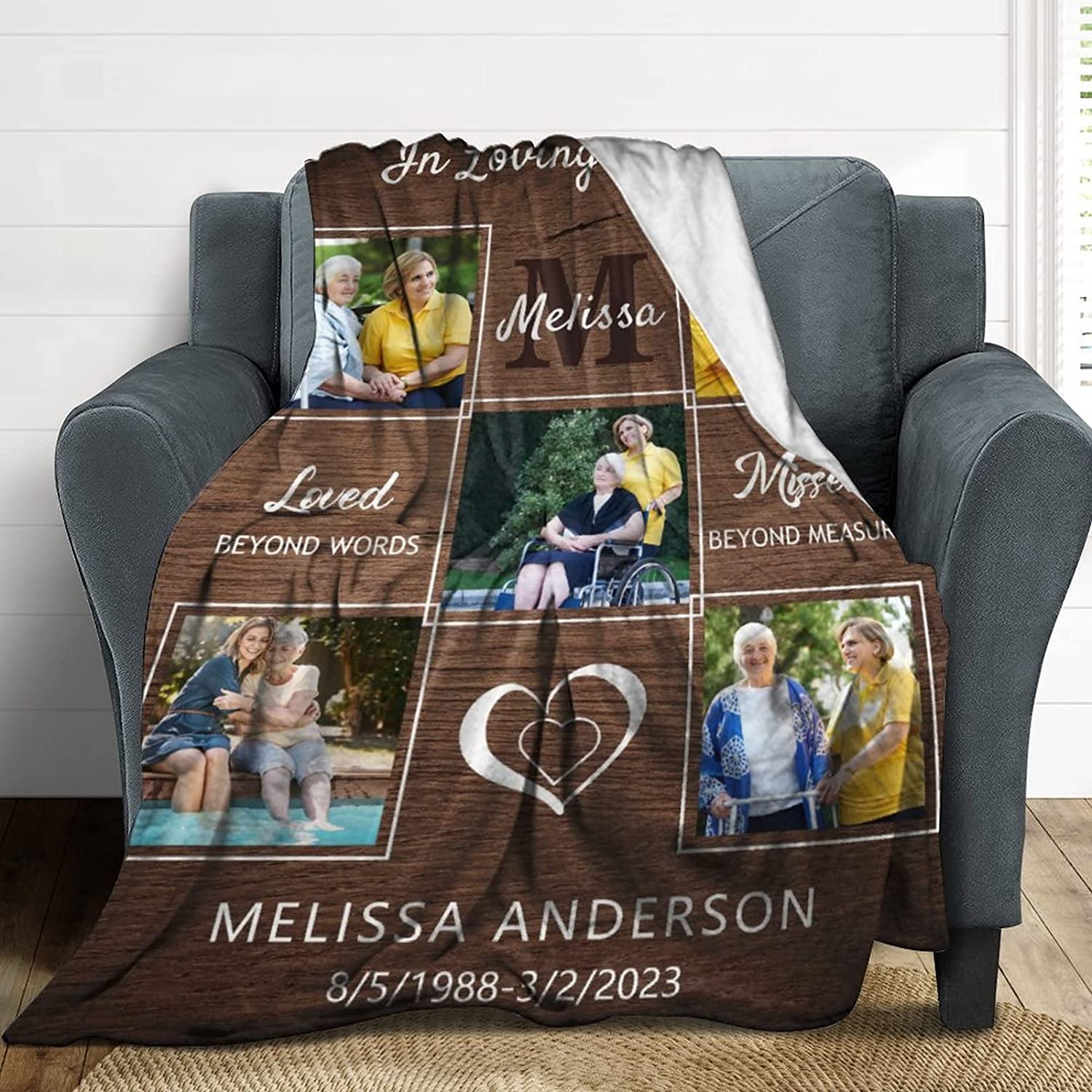 Sympathy Gifts for Loss of Mother Dad, Custom Photo Blankets with Your