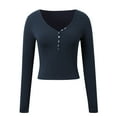thumbnail image 3 of MDUKONU Women's 2026 Fall Long Sleeve Henley T Shirts Button Ribbed Knit Slim Fit Basic Tops Blouse Casual Outfits Navy M, 3 of 3