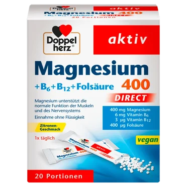 Doppelherz Magnesium 400   B6   B12   Folic Acid Direct Dietary Supplements, 20 Sachets