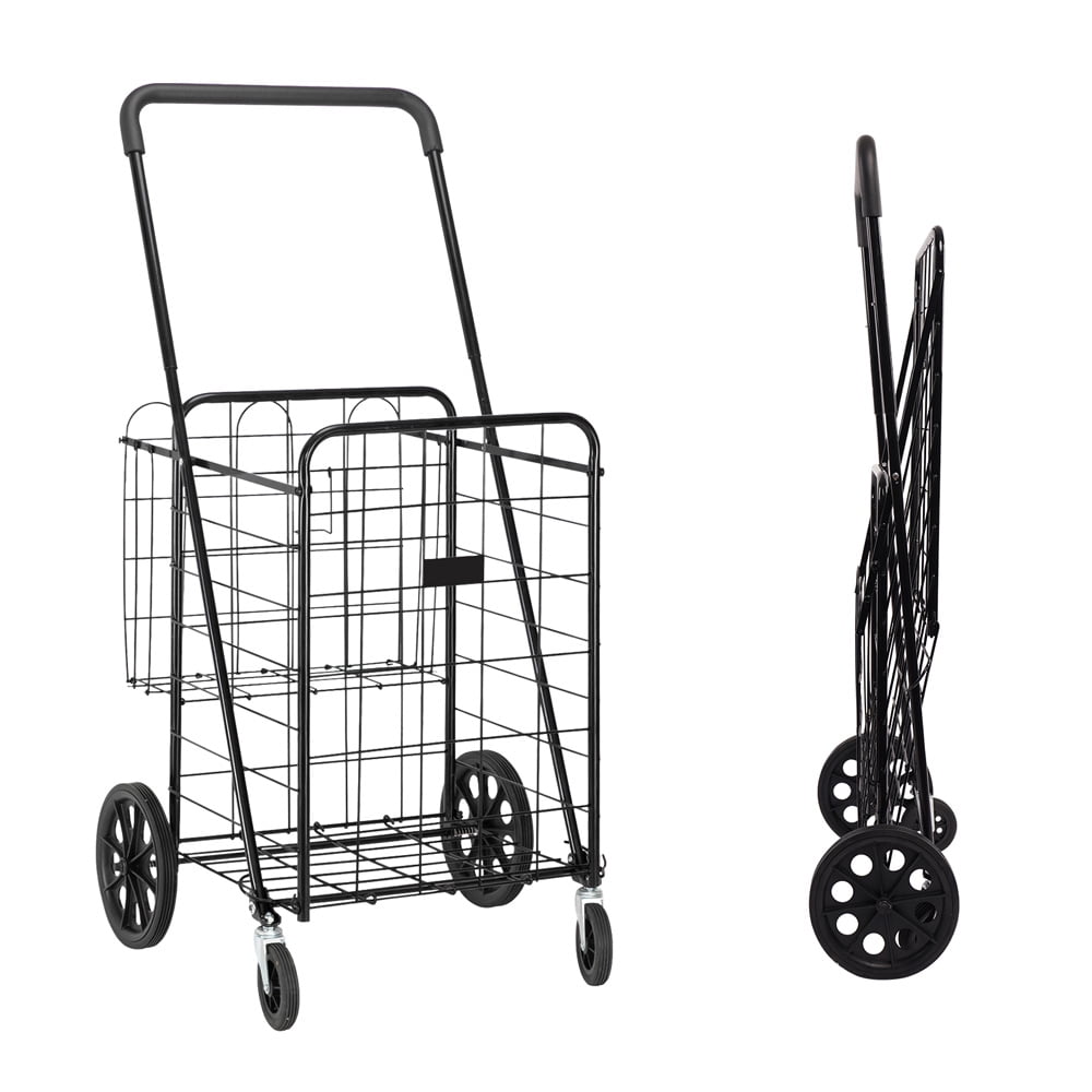 YOFE Utility Shopping Cart, Foldable Cart with Wheels, Front Basket