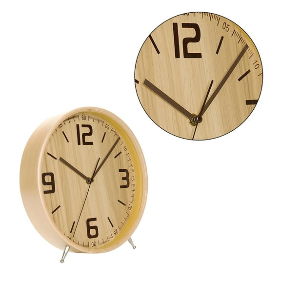 European Wooden Analog Desktops Clock Decorative Clock Easy Reads Quiet Tabletop Clock Operated for Bedroom Home