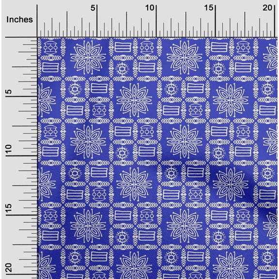 oneOone Cotton Flex Lapis Blue Fabric Geometric & Artistic Floral African Quilting Supplies Print Sewing Fabric By The Yard 40 Inch Wide