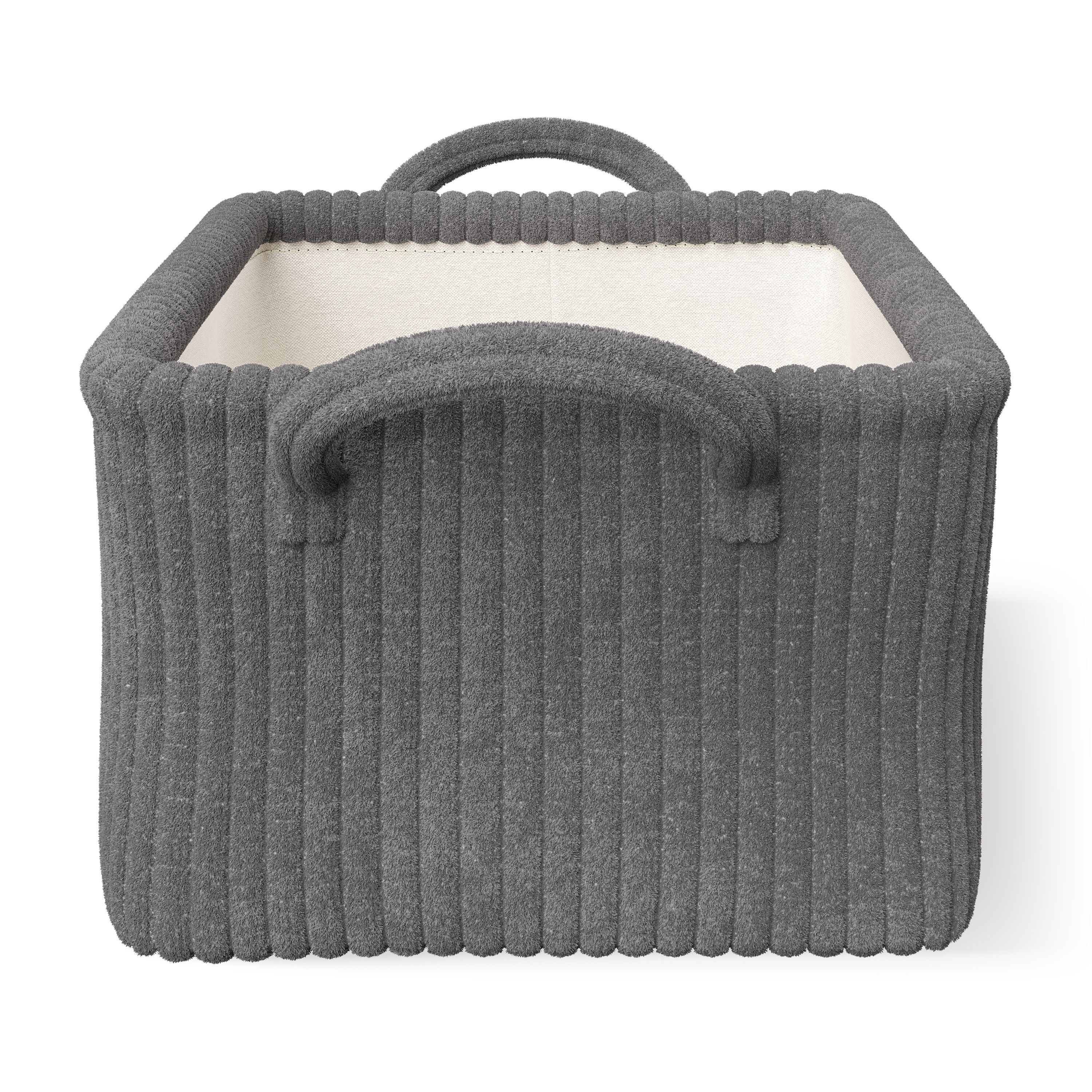 Mainstays Kids Medium Gray Ribbed Corduroy Fabric Storage Basket with Handles