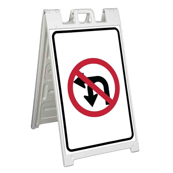 No Left or U-Turn (24" X 36") Standard A-Frame Signicade, Includes Decal Applied To Stand