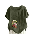 thumbnail image 2 of Womens Plus Size Tops Clearance under $10 Round Neck Short Sleeve Flower Printing Loose Summer Casual Shirt Army Green XXL, 2 of 5
