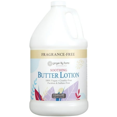 Ginger Lily Farms Botanicals Soothing Butter Lotion for Dry, Sensitive Skin, 100% Vegan & Cruelty-Free, Fragrance Free, 1 Gallon (128 fl oz) Refill