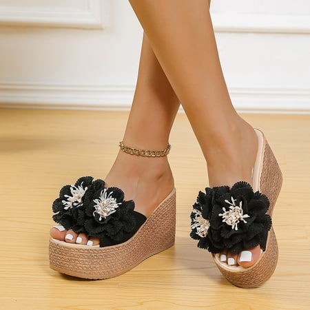 

slippers women slippers thick sole wedge heel thick sole flower slippers fashion versatile fish mouth breathable wedge heel slippers sandals