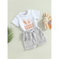 thumbnail image 3 of xiaxaixu Easter Baby Boys Short Set, Short Sleeve Rabbit Ears Letters Print T-shirt with Rolled Hem Shorts, 3 of 9
