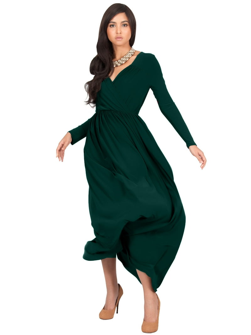 KOH KOH Long Sleeve Modest Fall Winter Evening Flowy Empire Waist Full  Floor Length Cocktail Formal Tall Maxi Dress For Women Gown Abaya Emerald  Green XXX-Large US 22-24 GMD001 - Walmart.com