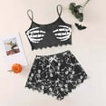 thumbnail image 2 of Ulitacool Halloween Pajamas Women Pumpkin Skeleton Pattern Camisole Pjs 2 Piece Pjs Set Sleeveless Vest Shorts Set Halloween Casual Sleepwear Nightwear Dark Gray M, 2 of 5