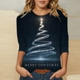 thumbnail image 2 of Fiaer Women T Shirts Shine Christmas Tree Trendy Tshirts 3/4 Sleeve Crew Neck Oversized Loose Fit Xmas Tops Dark Blue S, 2 of 4