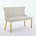 thumbnail image 3 of Velvet Double Dining Loveseat Bench, Kitchen and Dining Seating, 2-Seat Tufted Bench with Handmade Buttons, Wing Back Design, Gold-Plated Steel Legs, Mid Century Modern Style, Single Pack, Beige, 3 of 9