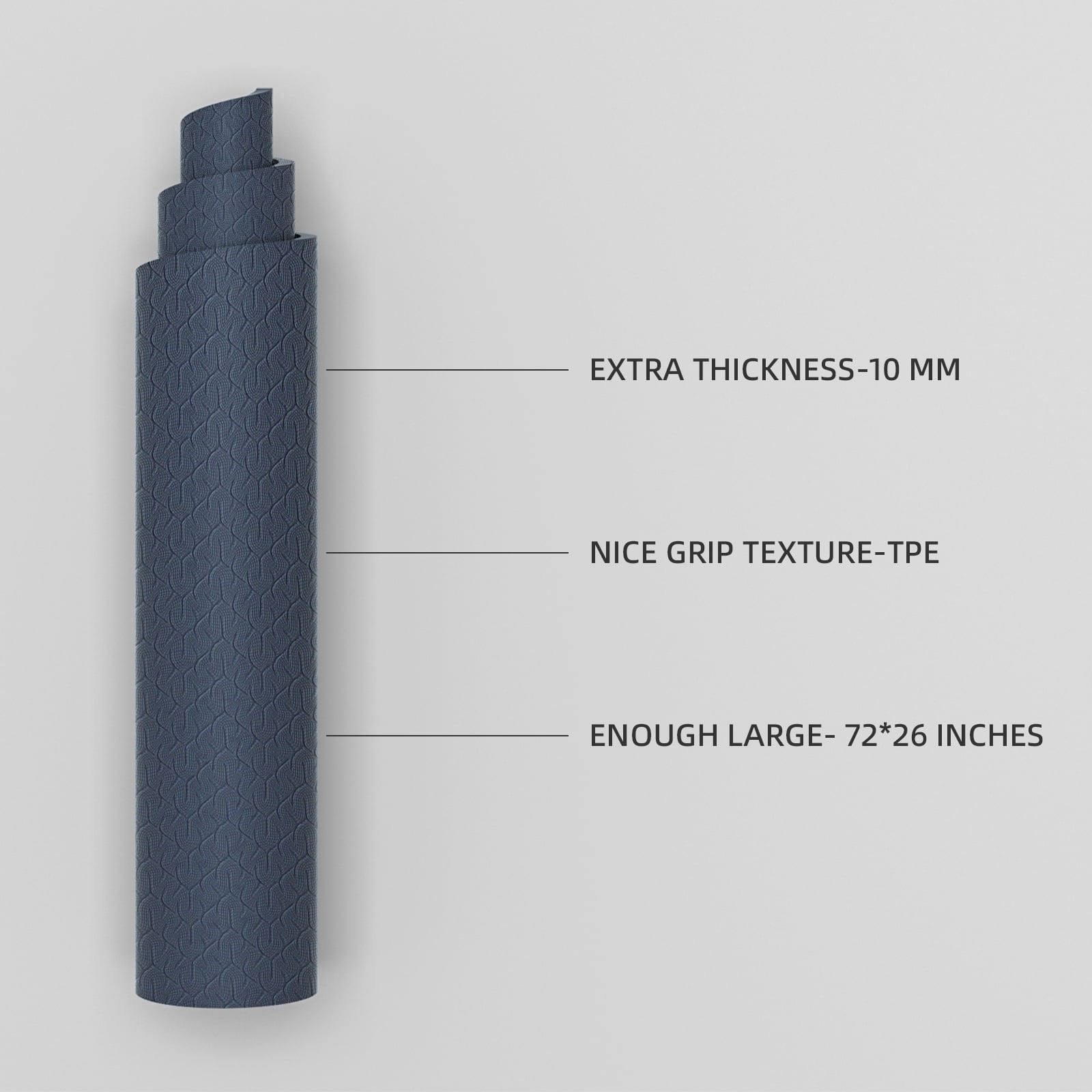 YOHAO Yoga Mat 10mm Thick,72"×26",Non-Slip Eco TPE,Strap included for Travel,Pilates and Fitness Workout(Purplish Blue)