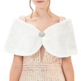 thumbnail image 3 of Gelikeya Womens Fauxfur Shawl Wrap Cape for Bridal Wedding Party Bridal with Pearl Rhinestone Brooches, White, Size L, 3 of 6