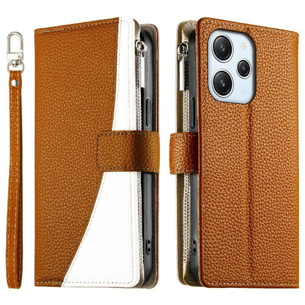 Funda cartera GANGXUN para Xiaomi Poco M6 Pro 5G , cuero PU con tarjetero, cremallera, correa de mano, soporte y protección 950°
