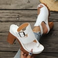 thumbnail image 5 of Pandaie Womens Chunky High Heeled Sandals Ankle Strap Slingback Dress Summer Pumps Toe Ring Leather Platform Slip on Work Shoes (White,7), 5 of 7