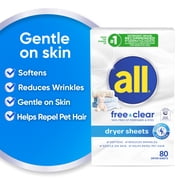 (2 pack) all free clear Fabric Softening Dryer Sheets for Sensitive Skin, Controls Static, 80 Count