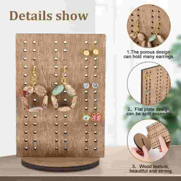 Wood Stud Earring Display Board Camel 84 Holes Earrings Display