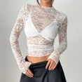 thumbnail image 6 of Women's Loose Fit Long Sleeve Hollow Out Crochet Knit Pullover Top Tunic Tops Soft Breathable Versatile Tops Casual Date Night Outfits | CSEONE,White S, 6 of 6