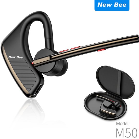 New Bee Bluetooth Headset Wireless Earpiece 24Hrs Talking 1440 Hrs Standby Noise-Canceling Mic Earphone