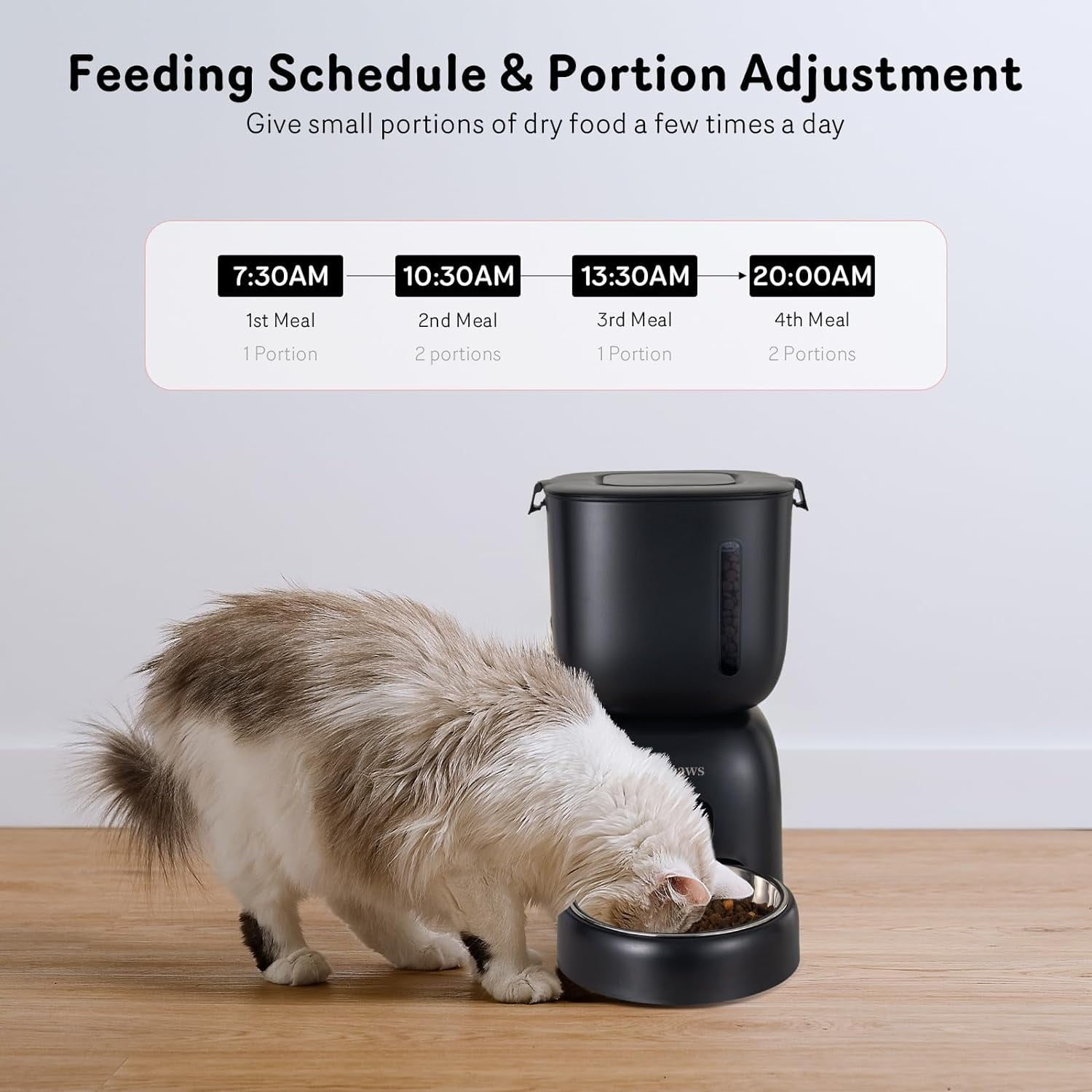 Automatic Cat Feeder and Water Dispenser FW1, Wire or Battery Cat Food Dispenser Timer Pet Feeder - Locking Lid, Desiccant Bag, Programmable Portion Control, 4 Daily Meals, 10s Voice Recorder-Blue