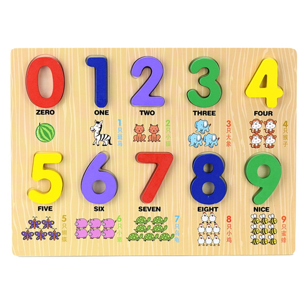 VEAREAR Animal Print Wooden 0-9 Number Puzzles Board Counting Math 