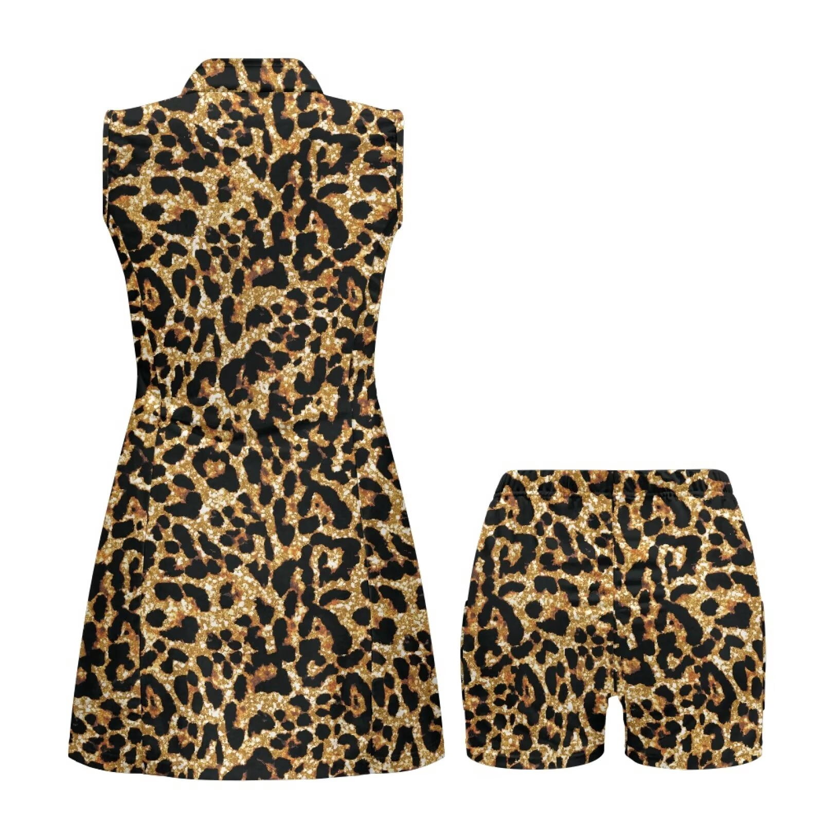 Uorisanigo Golden Leopard Print Golf Dresses for Women Size XL Soft Comfortable Sleeveless Workout Athletic Dresses Breathable Athletic Workout Dress with Zipper