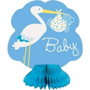 Mini Honeycomb Blue Stork Baby Shower Decorations, 4pk