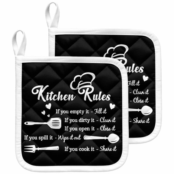 Kitchen Supplies Pot Holders for Kitchen Heatproof Potholder, 2 Pack Black White Chef Hat Love Heart Hot Pads Multipurpose Oven Pads Cloth Potholders Trivet for Cooking and Baking