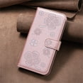 thumbnail image 4 of SaniMore for iPhone 15 Pro Wallet Case, PU Leather Embossed Flower Adjustable Stand Card Slots Cash Pocket Business Shell Styllish Full Protective Shockproof Anti-drop TPU Inner Retro Design, Pink, 4 of 11