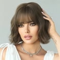 thumbnail image 3 of Short Bob Wig Blonde Wavy Wigs with Bangs Synthetic Hair Daily Cosplay Wig, 3 of 6