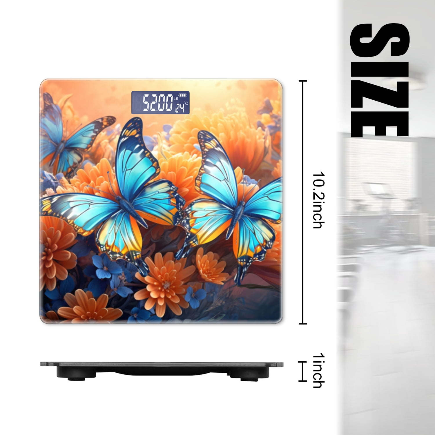 High Precision Body Weight Scale Smart Bathroom Scales with Large LCD Display(400lbs),Decorative for Bedroom-Beautiful Blue Butterflies With Orange Flowers