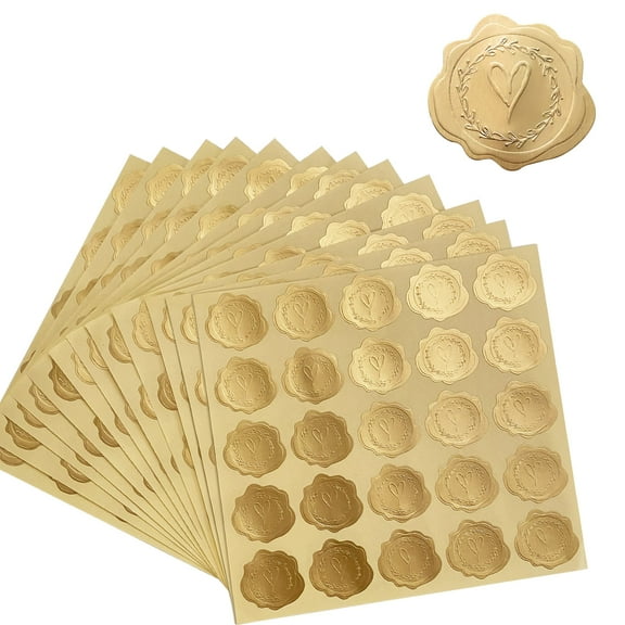 TETOU 300pcs Gold Embossed Envelope Seal Heart Pattern Stickers for Wedding Invitations Greeting Letters Cards