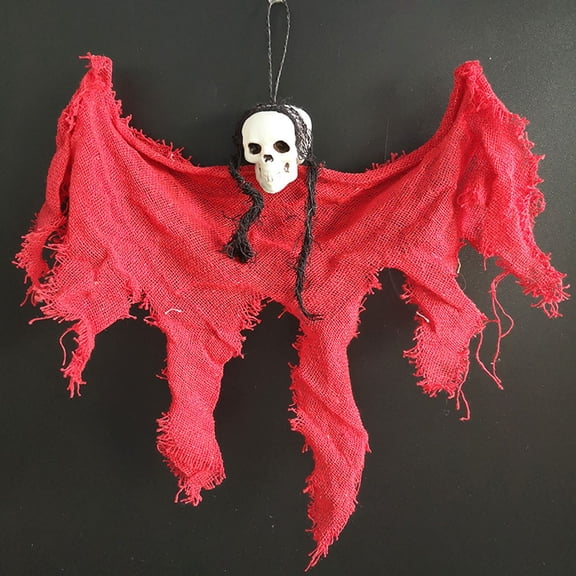 Spooky Halloween Decorations Hanging Ghost Pendant for Haunted House Party, Creepy Outdoor Indoor Ornament with Flowing Fabric for Yard Porch Tree Window, Scary Festival Atmosphere Prop (Red)