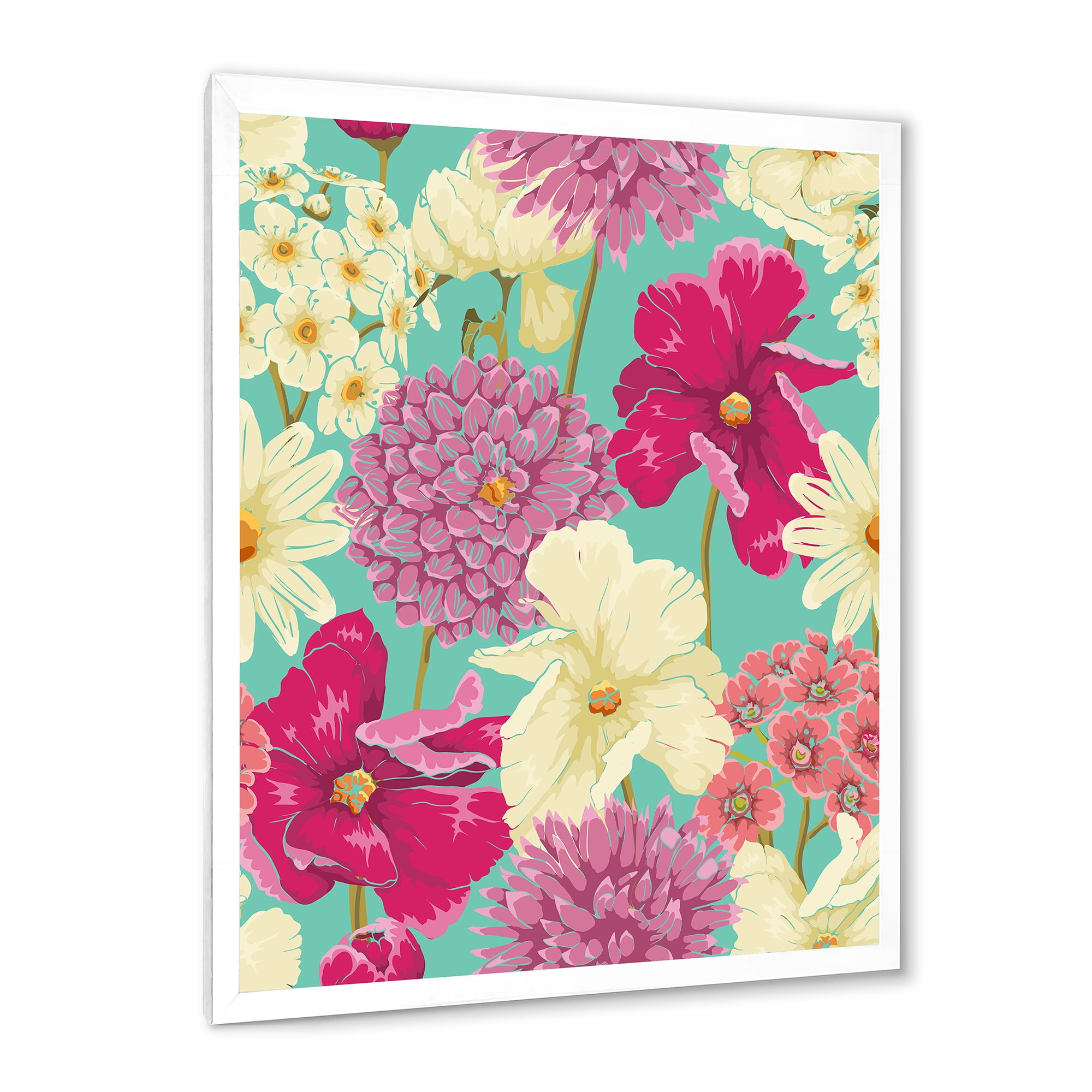 Designart 'Vintage Yellow and Pink Flowers' Traditional Framed Art Print