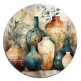 thumbnail image 2 of Designart "Artisanal Boho Pottery Green And Orange I" Boho Pottery Metal Round Wall Decor, 2 of 5
