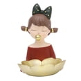 thumbnail image 4 of Figura de niña adorable con bandeja de almacenamiento, escultura, llavero, adorno, joyería y manualidades. Corbata de moño, 4 of 9