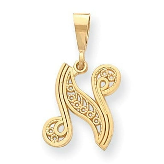 14k Yellow Gold Initial N Charm