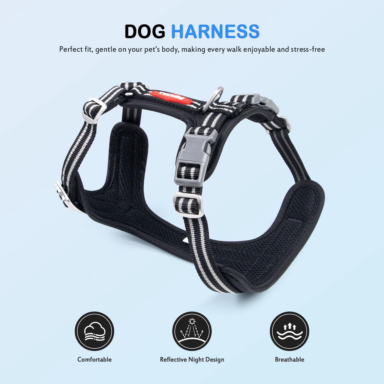 No Pull Dog Harness - Adjustable Reflective Vest With Metal Snap  Soft Breathable Mesh Choke Puppy Easy To Put On & Take Off (black Small)