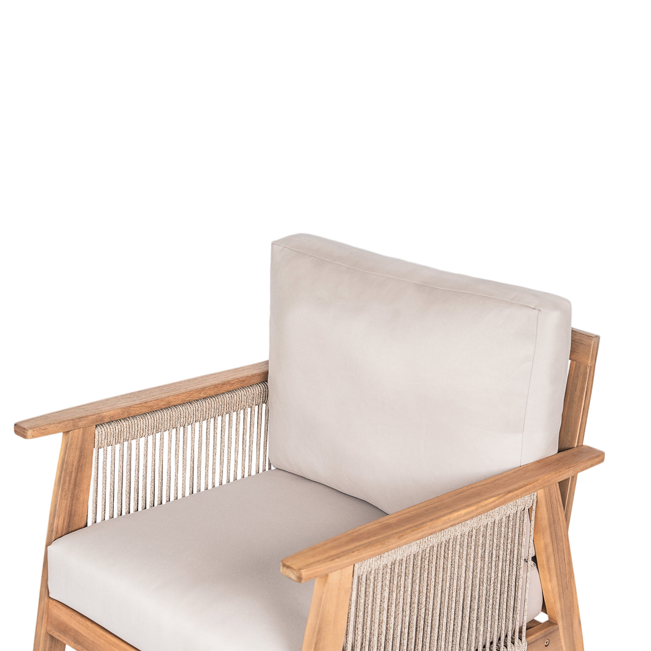 Christopher Knight Home Coastal Outdoor Lounge Chair, Rope Weave Design, Solid Wood Frame, Beige Cushion